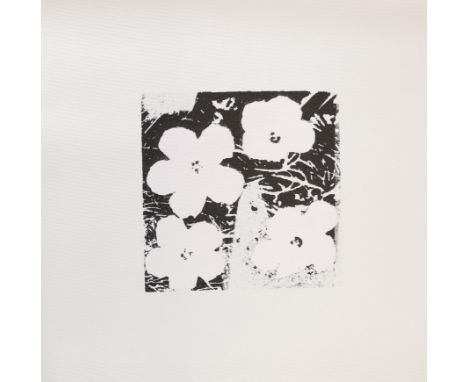 Andy Warhol. Flowers. Black and white print on linen. Bears the â€œAndy Warholâ€ signature in felt pen on the back as well as