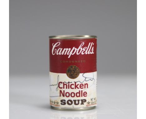 Andy Warhol (after). Campbell's Soup "Chiken Noodle". Metal tin can. Signed "Andy Warhol" in marker on the label. Stamp of th