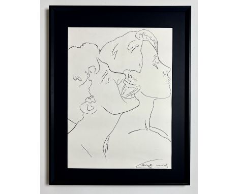 Andy Warhol. " Couple ". Circa 1950. Erotic drawing in graphite on paper. Signed "Warhol" in graphite lower right. Stamped 'E