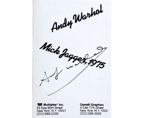 Andy Warhol. Cover of the catalog of the exhibition "Andy Warhol - Mick Jagger" - 1975. Jointly with the galleries Multiples 