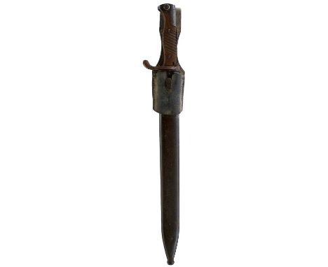 contained in its steel scabbard with leather frog together with a Chassepot bayonet, the back of the blade etched Tulle, Juil