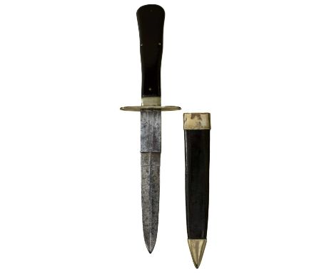c.1870, 14cm blade with spear point and of unusual double-stepped shape, German silver crossguard, polished black ebony grips