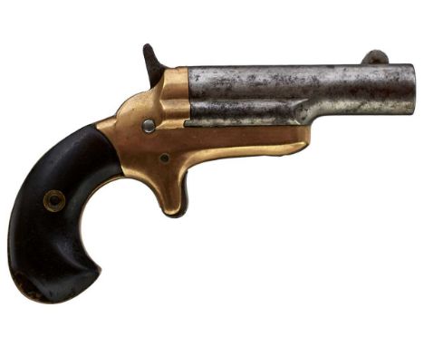 2.5inch sighted barrel stamped COLT, bronze frame, sheath trigger, wooden grips, one chipped.