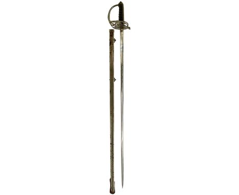 83cm fullered blade etched with battle honours, crowned regimental badge and owner's initials GHB, regulation plated gothic h