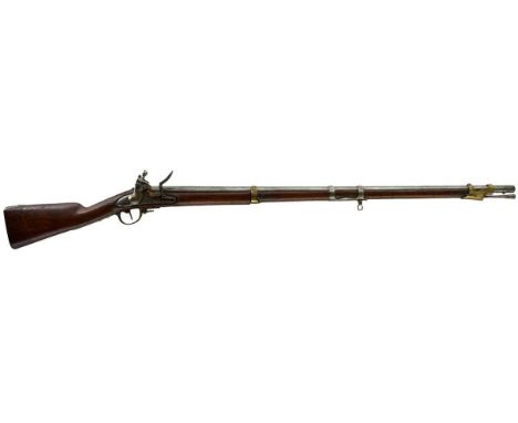42.5inch barrel with three barrel bands variously in brass and iron, the lock marked Liege Manufre. Imple., the tang marked M