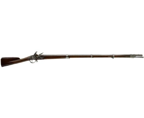 42.5inch barrel with three barrel bands and front fore-end band, iron mounted, bridled lock, iron fittings, sling ring behind