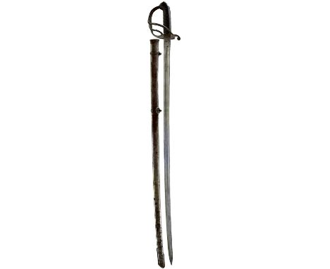 87.75cm curved fullered blade etched with scrolling foliage, crowned VR cyphers, owner's crest and initials HWV and maker's p