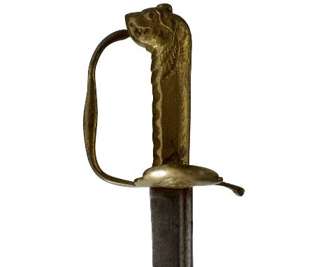 69.5cm slightly curved fullered blade bearing the maker's stamp for T. HOLLIER, characteristic brass hilt retaining one of it