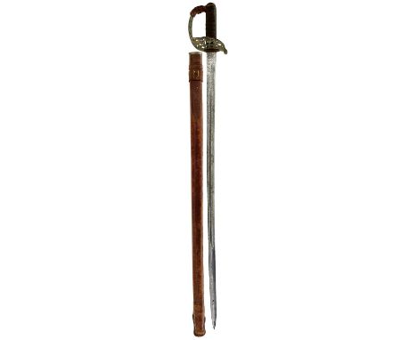 88cm blade by Wilkinson, serial no. 43173 for 1911 etched with scrolling foliage, crowned GVR cypher, crowned regimental badg