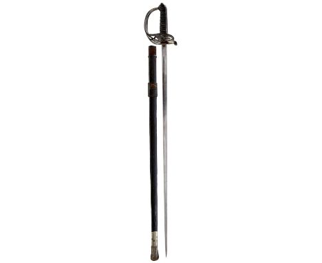 81.5cm levee blade etched with scrolling foliage, crowned VRI cypher and a strung bugle horn, maker's panel for HAWKES &amp; 