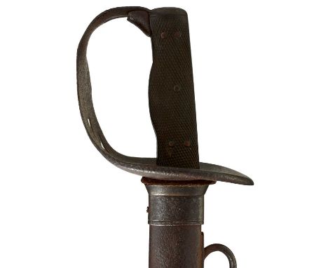 87cm curved fullered blade stamped MOLE at the forte, regulation steel bowl hilt pierced with a Maltese Cross, two-piece cheq
