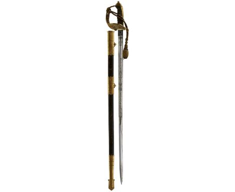 80cm clean blade by E.W. CRACKNELL, OUTFITTER PORTSMOUTH, etched with scrolling ropes and oak leaves, crowned Royal arms and 