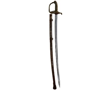 73.5cm curved fullered plated blade, regulation foliate pierced brass hilt incorporating the Imperial arms of Austria, wire b