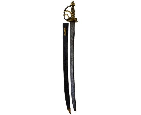 61cm curved fullered blade rounded at the tip and struck with an ordnance mark at the forte, regulation brass hilt with heart