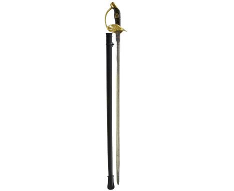 80cm double fullered blade retaining much original bright polished finish, maker’s stamp ‘P. O &amp; Co.’, brass folding hilt