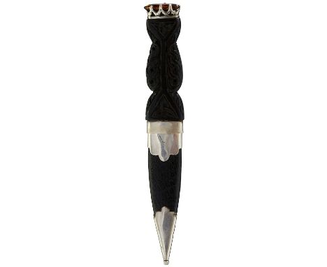 8cm fullered blade with faceted back edge, heat stained, the silver mounted hilt with openwork silver pommel set with an oran