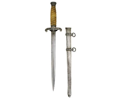 25.25cm flattened diamond section blade by Kolping, regulation plated hilt with off-white celluloid grip, contained in its pl