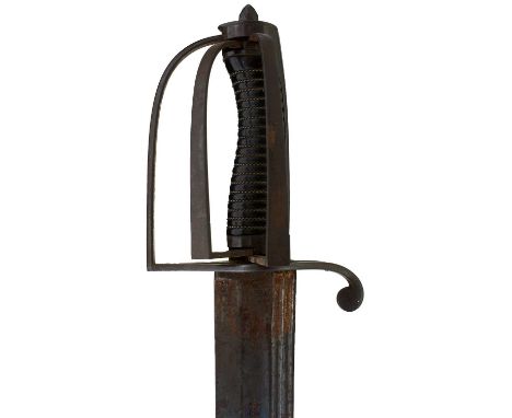 94cm triple fullered blade, 4.8cm wide at the hilt, decorated with a large maker's panel for Knubley Sword &amp; Gun Manufact