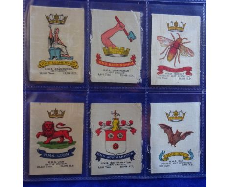 Tobacco Silks, Morris Battleship Crests M Size (20/24 missing Essex, Diadem, Invincible & St Vincent) sold with 2 duplicates 