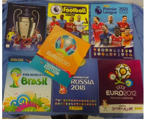 Trade card albums, Football, Panini, 7 empty albums with no stickers stuck in.  World Cup Brazil 2014, World Cup Russia 2018,