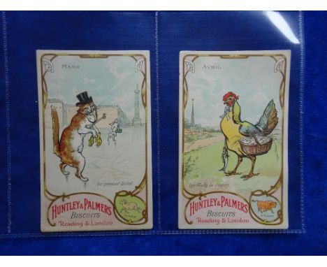 Trade cards, Huntley & Palmer's The Seasons, set 12 cards (Animals in Costumes, each card with a month on the front) 11 cards