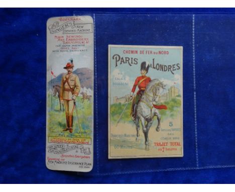 Trade cards / showcards.  Interesting selection of 6 Military themed items, Singer Sewing Bookmark New South Wales Lancer, Ch