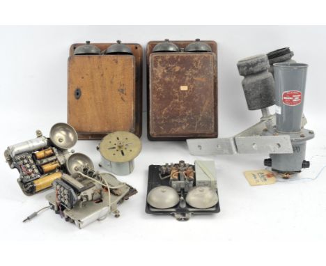 Two mahogany cased telephone bell units, with three further bell sets and a collection of metal speaker boxes (Qty) Provenanc
