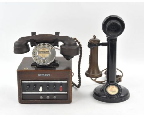 An early 20th century black Bakelite candlestick telephone and an early 20th century Dictomatic Dictograph (2).  Provenance: 