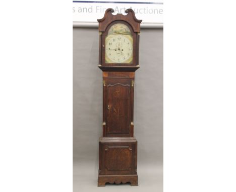 A 19th century oak and mahogany eight-day longcase clock. 228 cm high.