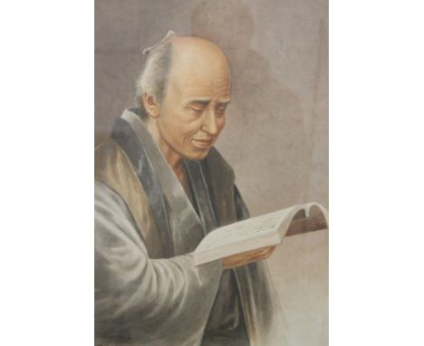 T NAKAYAMA, A Portrait of a Japanese Scholar, watercolour, signed, framed and glazed. 32.5 x 47 cm.