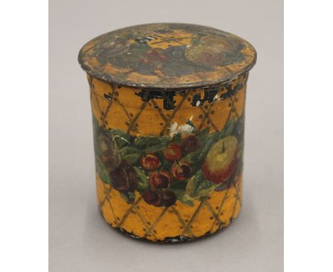 A painted papier mache tea caddy. 11.5 cm high.