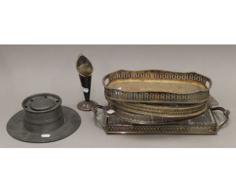 A small quantity of silver plate and a pewter inkwell.
