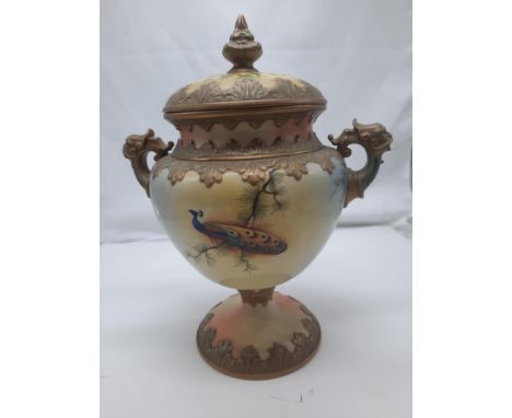 WORCESTER PEACOCK URN WITH PHEASANT DEPICTION - 28 CMS (H) APPROX