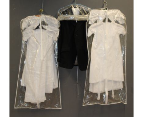 A quantity of Vintage clothing including a Pytchey Huntswain jacket, a formal evening waistcoat and various cotton and lace g