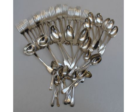 William Eaton, William Chawner, George Adams and others. A mixed canteen of largely 19th century silver flatware. Including t