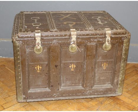 A mid 20th century escapologist's trunk ( lacking keys). 72 x 103 x 70cm