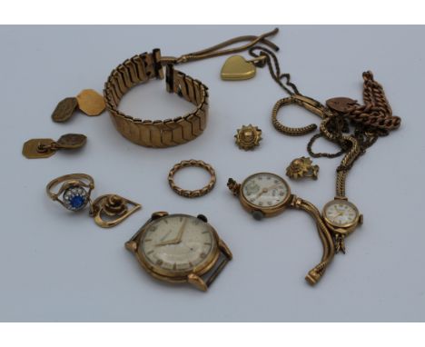 A 9ct gold lot to include cufflinks, broken bracelets, ear clips and other parts. Total weight 107gm