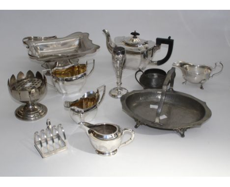 A collection of silver plate to include a tea set, cake baskets etc