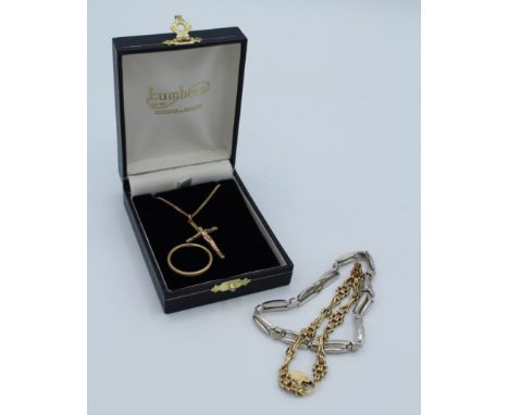 A selection of 9ct items to include a crucifix on chain in Lumbers box, a small heart bracelet, a wedding band and a white go