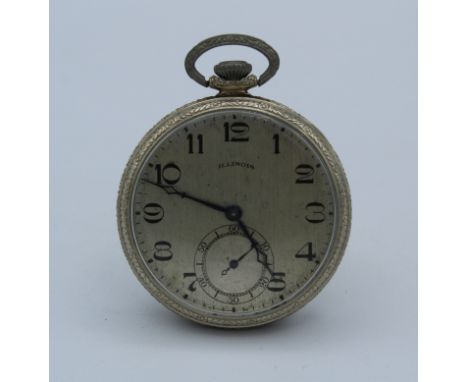 Illinois 14k white gold filled seventeen jewelled watch. Mvt : 4845902. Case : 8364474. Working order