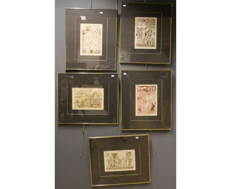 Harry Bilson born 1948 Icelandic.A group of five drypoint etchings '' Grass and Brass Toots'' AP12/25, signed in pencil to ma