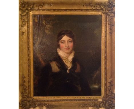 GEORGE HENRY HARLOW (1787-1819), AN EARLY 19TH CENTURY OIL ON CANVAS Portrait of Jessie Aspasia (Caulfeild), bearing inscript