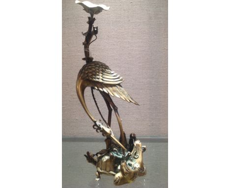 A 19TH CENTURY ORIENTAL BRONZE GROUP Crane on a turtles back.