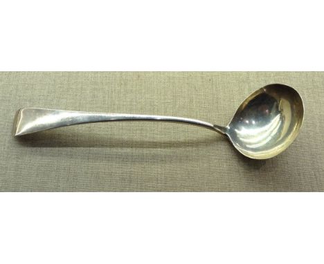 A VICTORIAN HALLMARKED SILVER, LONDON, 1858, LADLE.  (approx 26½cm)