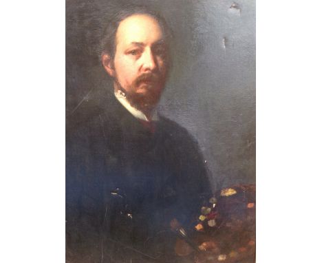 J. BOWLES, 19TH CENTURY OIL ON CANVAS Portrait titled 'Alfred the Painter', unframed.