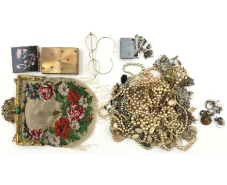 A good quantity of assorted costume jewellery to include circa 1920's gilt metal and black bead necklace necklace, a cased pa