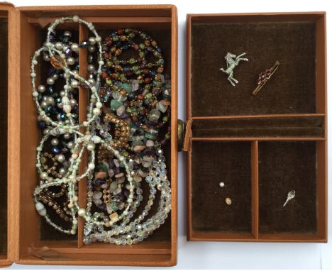 A string of polished assorted agates and semi precious stones, ropes of various beads inc. facetted glass, diamante choker an