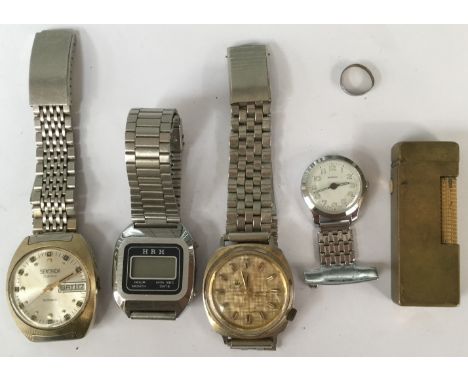 A Swiss Ferel electro magnetic stainless steel wristwatch, a Sekonda Automatic date window gold plate/stainless steel wristwa