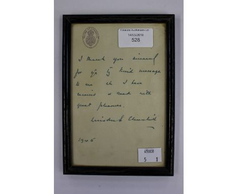 A facsimile letter signed Winston S. Churchill to the bottom, framed.