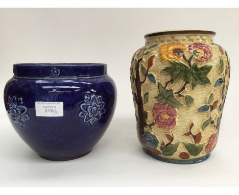 A Royal Doulton 8510 planter, dark blue glaze, CA together with an Indian Tree H.J. Wood vase (2)